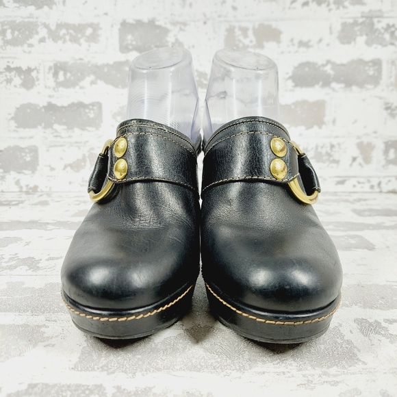 Coach Black Leather Slip On Gold Buckle Detail Heeled Mule Clogs M68 - Picture 3 of 14